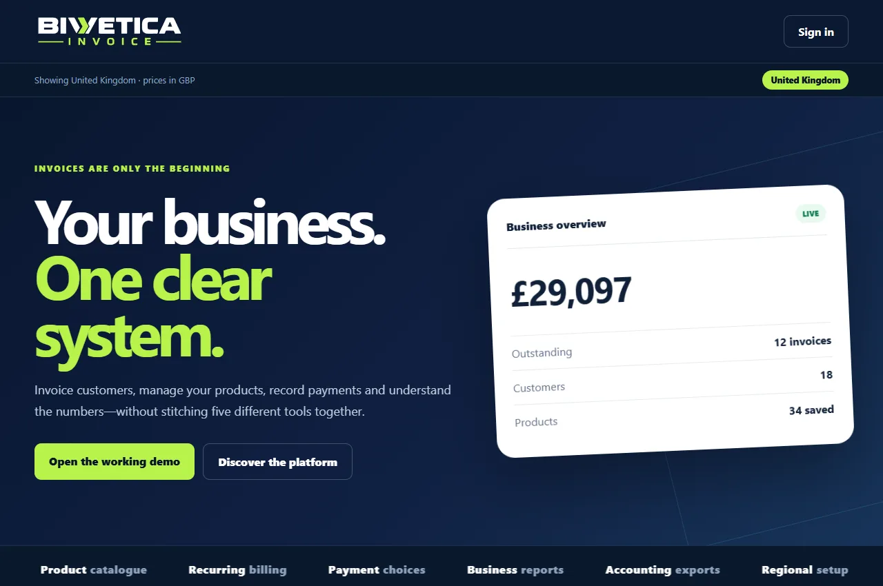Bivetica Invoice live website