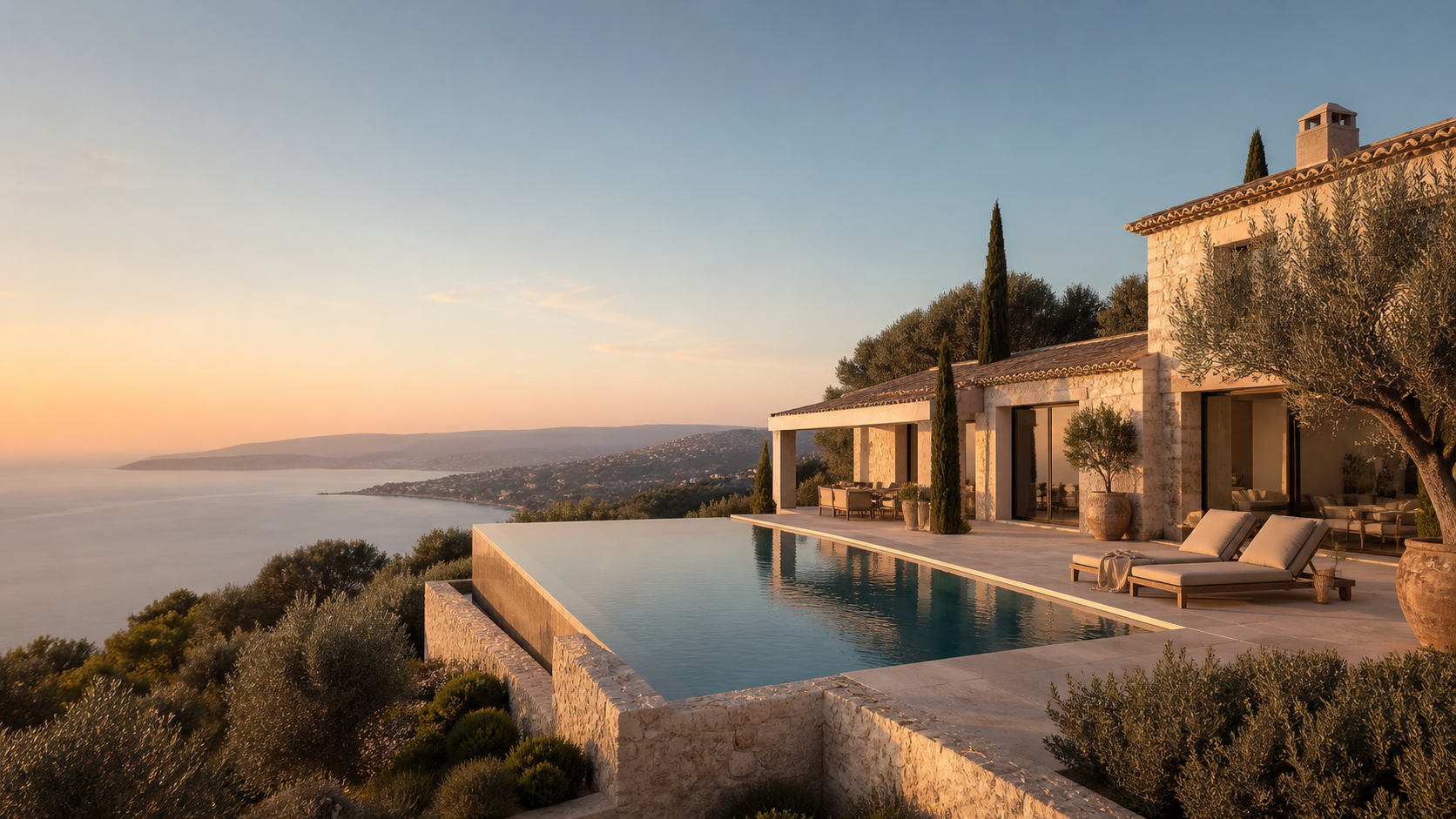 Coastal villa and surrounding landscape