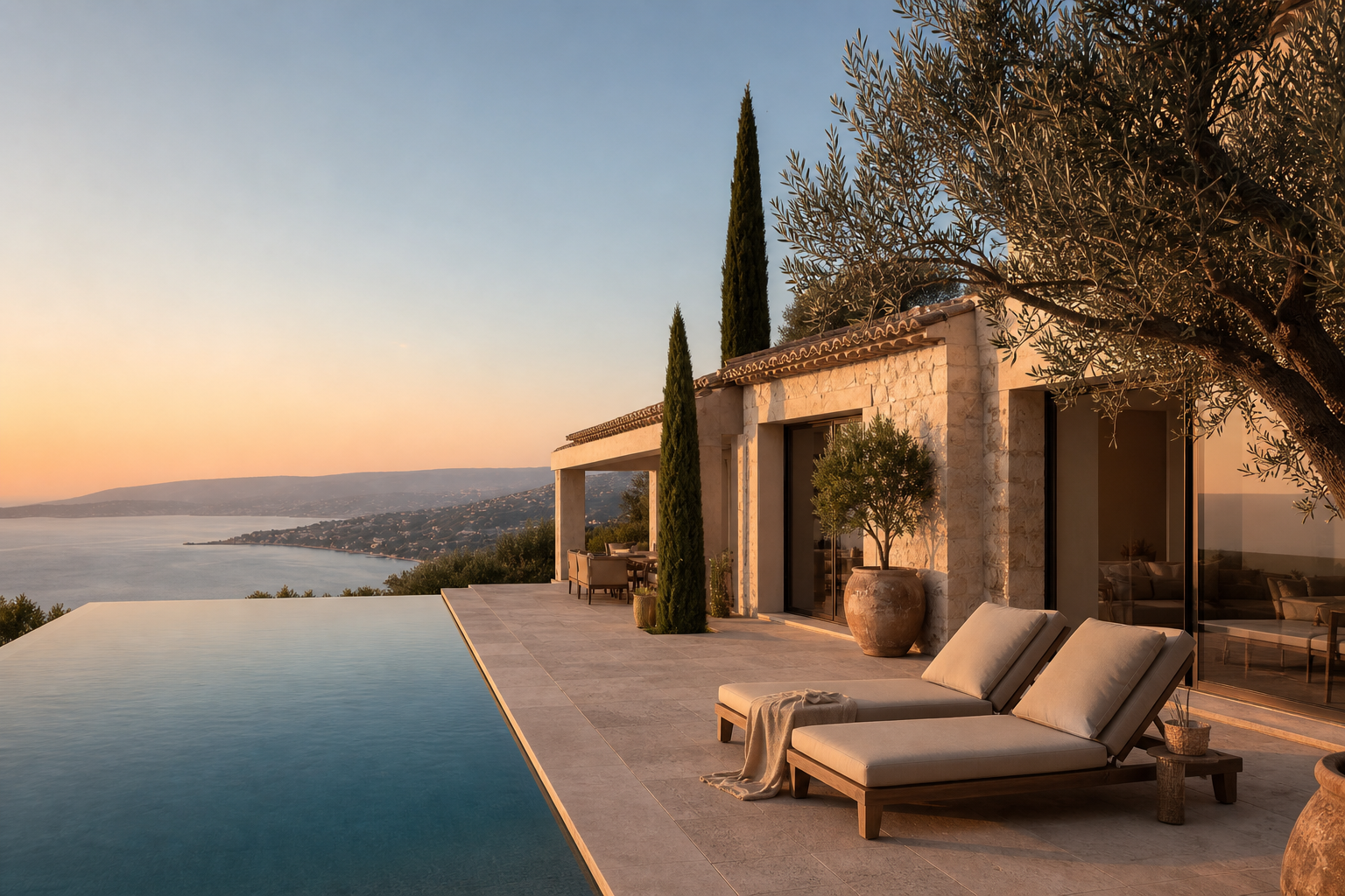 Villa terrace and pool overlooking the coast